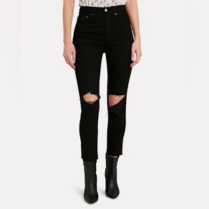 RE/DONE 90s High-Rise Ankle Crop Jeans - black with rips